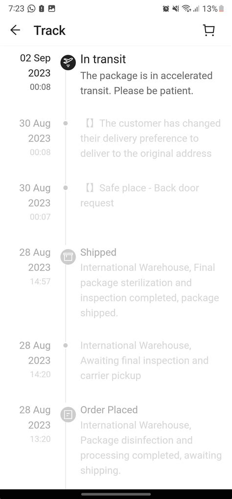 package is in accelerated transit.